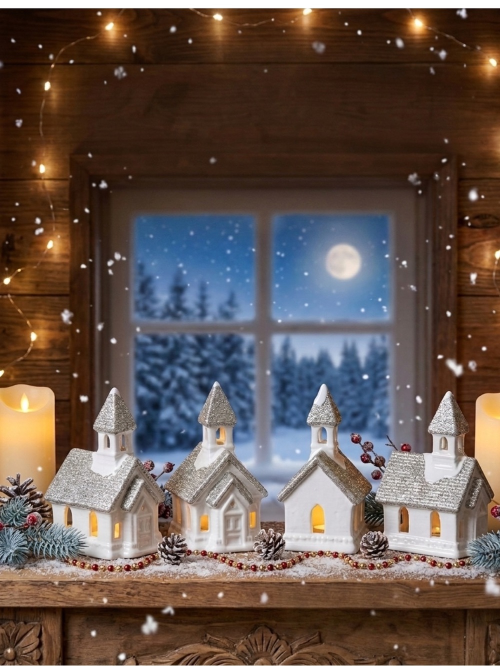 White Ceramic Christmas Village Light Up Church Ornament